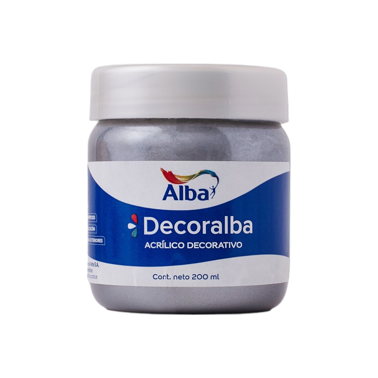 Acrilico decorativo alba 200cc plata - 200ML - Alba Artística