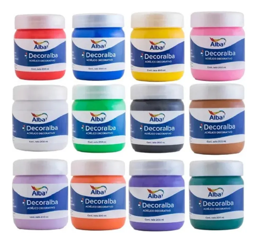 Acrilico decorativo alba 200cc x 12 colores a elección - SET X CANTIDAD 200ML - Alba Artística