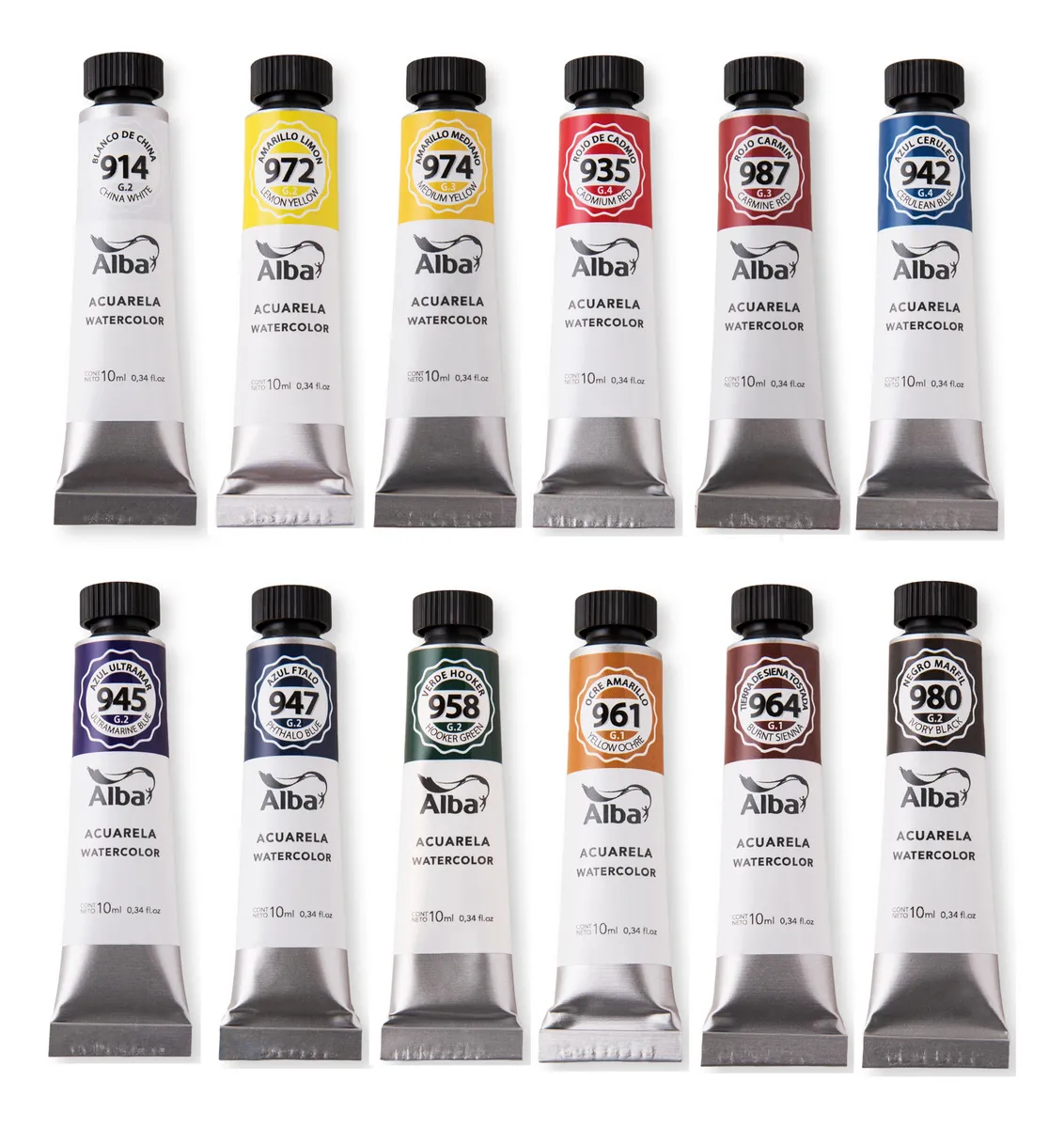 Set acuarelas profesionales 10ml x 10 colores sueltos - SET PROFESIONALES - Alba Artística