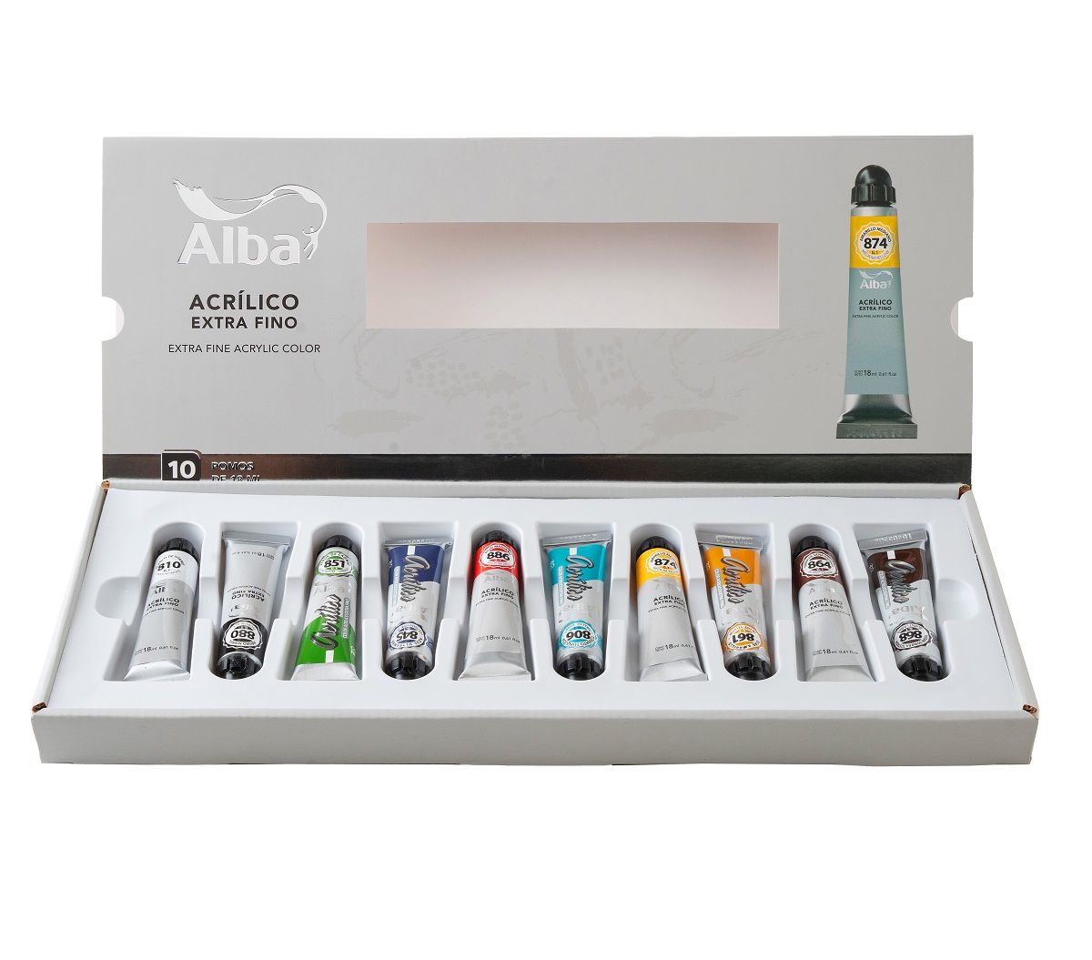 Set acrílico profesional alba caja x 10 pomos 18ml - CAJAS - Alba Artística