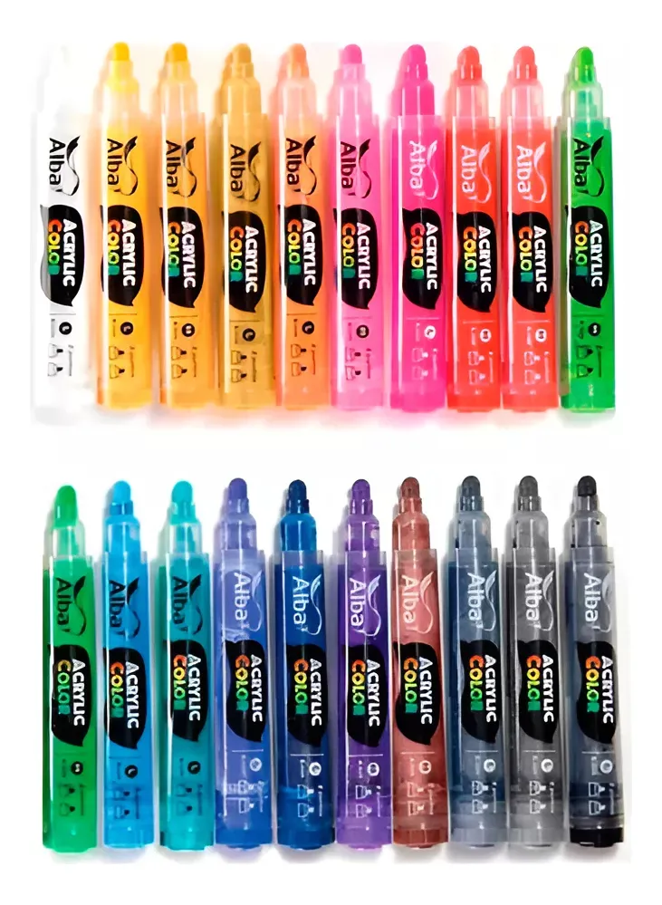 Marcador acrilico alba - 4mm m - recargables  set x 6 colores - SET X CANTIDAD 4MM - Alba Artística
