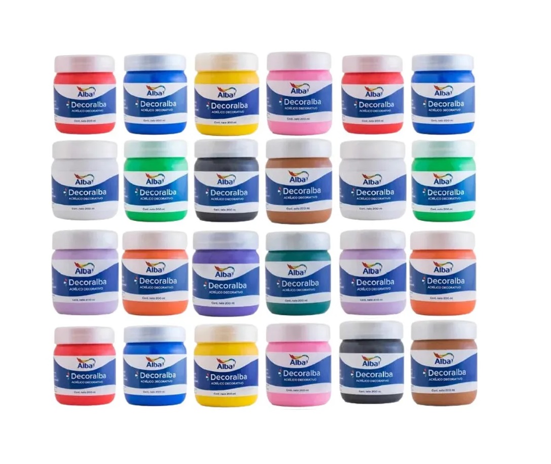 Acrilico decorativo decoralba alba 200 ml pack x 24 colores a eleccion - SET X CANTIDAD 200ML - Alba Artística