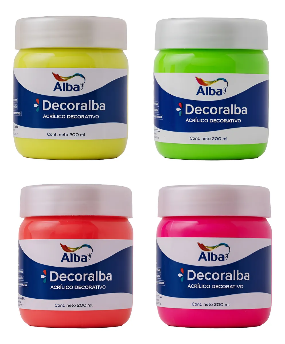 Acrilico Decorativo Alba 200 Ml X 4 Todos Los Tonos Fluo - Vista principal