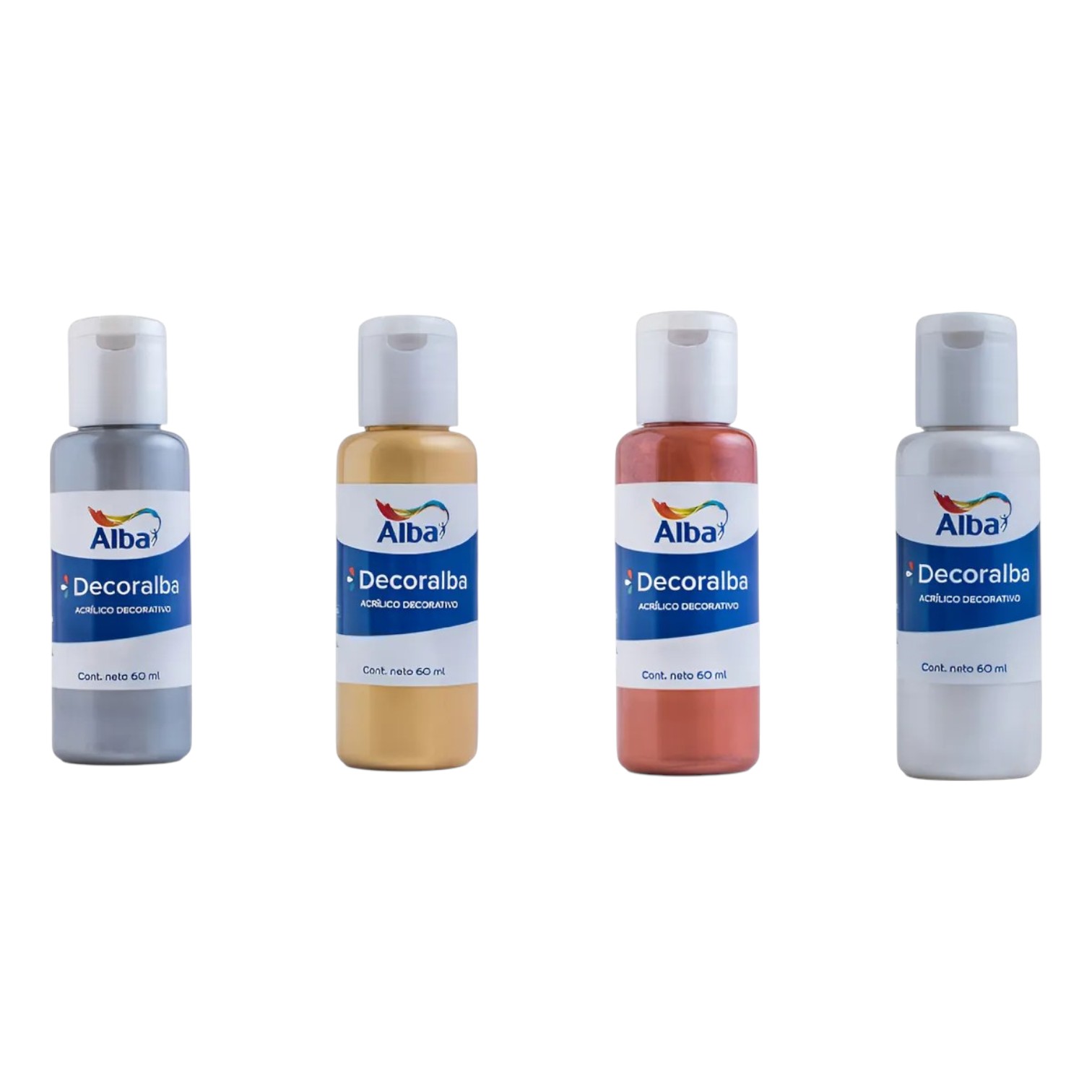 Acrilico decorativo alba 60 ml x 4 tonos metalizados - SET X CANTIDAD 60ML - Alba Artística